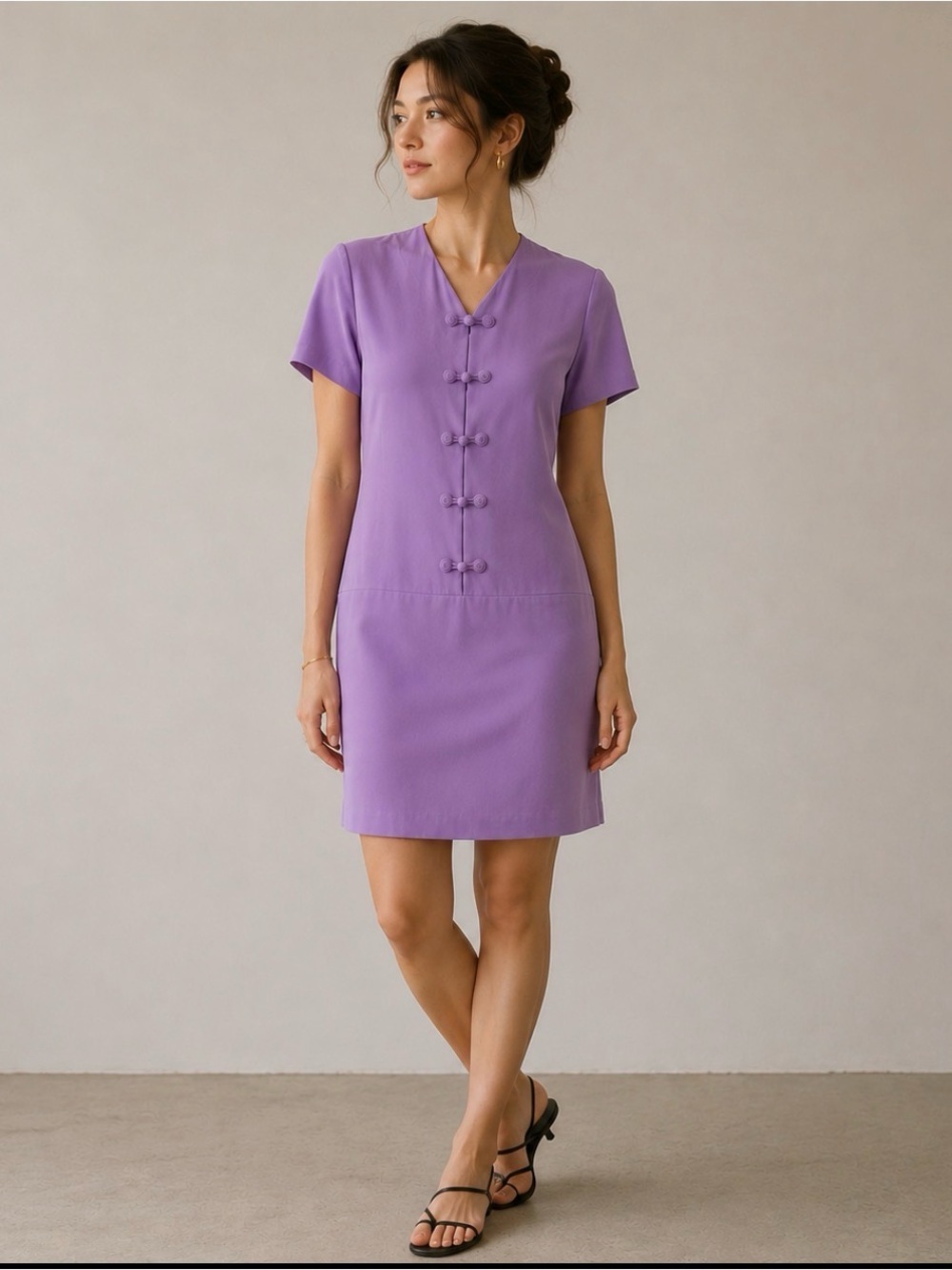 Vintage Silk Mini Dress Women’s Sz 4 Asian Purple Classic Feminine Chinese Knot